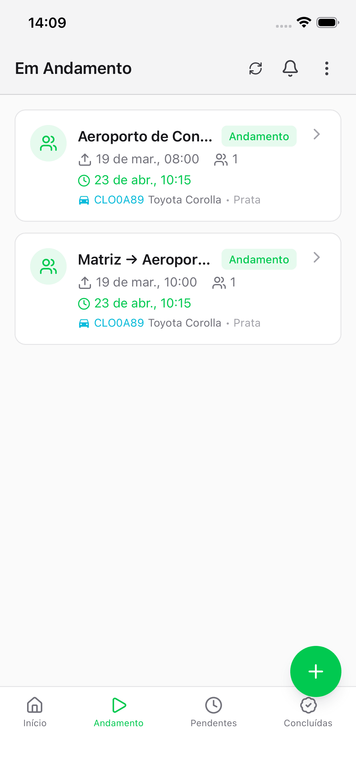 Tela inicial com solicitação em andamento